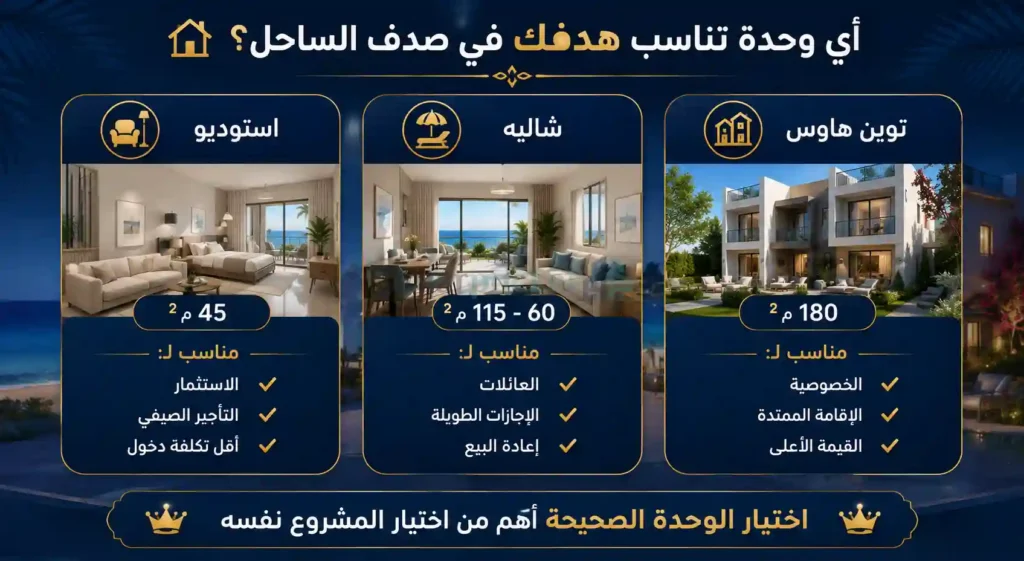 اي وحدة تناسب هدفك في قرية صدف الساحل