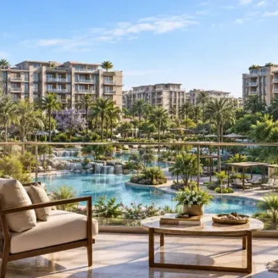 التصميم المعماري في كمبوند اصل التجمع السادس والمساحات الخضراء واللاجون