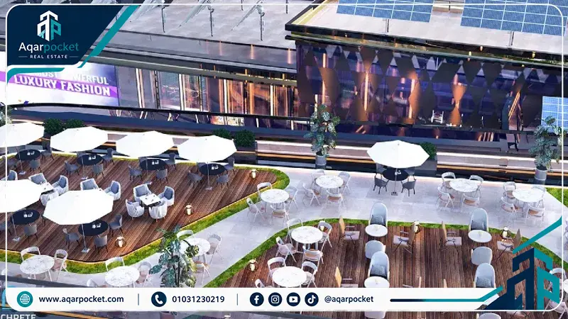 ذا مول العاصمة الإدارية 2026 Za Mall New Capital 6 منطقة المطاعم والكافيهات بالروف العلوي وإطلالاتها المفتوحة في ذا مول العاصمة الإدارية